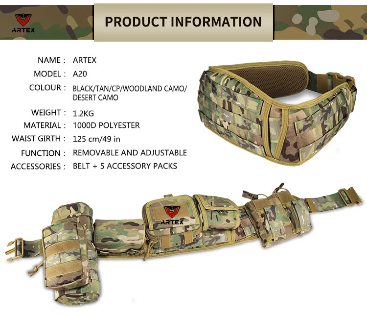 1000d Polyester Multi-Functional Military and Army Tactical Belt Multifunctional Tactical Padded Belt