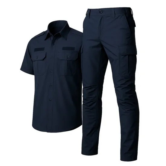 New Rich Unisex Short Sleeve Navy Blue Official Shirt Logo Design Available Security Guard Uniforms 