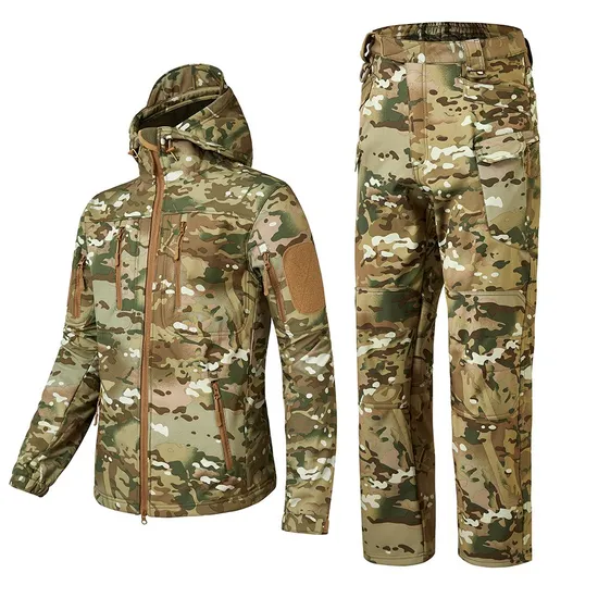 Cp Camo Hiking Windproof Hunting Tactical Softshell Outdoor Sports Jackets Pants Suit 